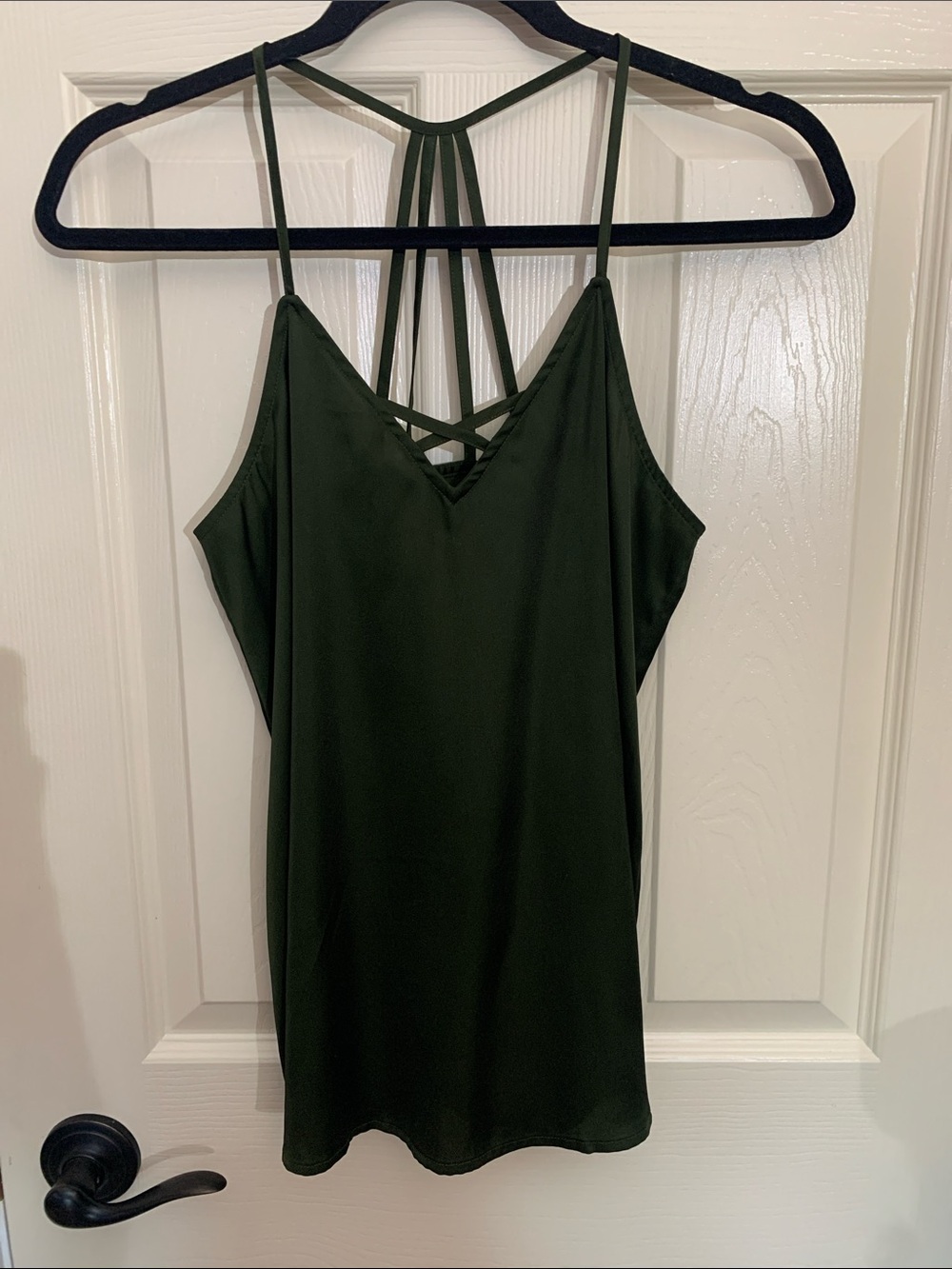 No Boundaries Dark Green Strappy V-Neck Cami